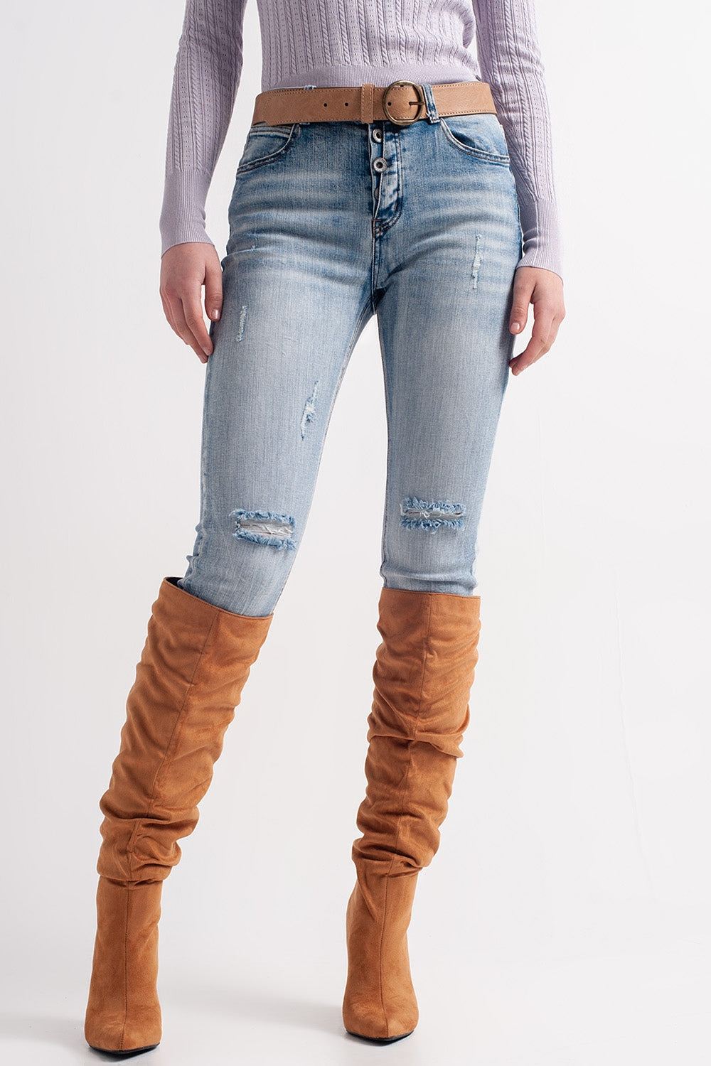 Jean skinny avec boutons visibles Bleu moyen
