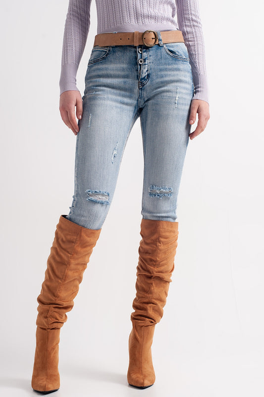 Jean skinny avec boutons visibles Bleu moyen