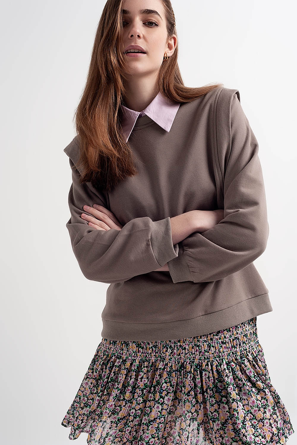 Sweat shirt boyfriend avec détails aux épaules en gris
