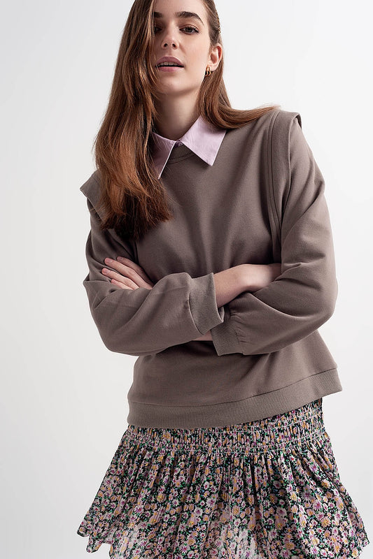 Sweat shirt boyfriend avec détails aux épaules en gris