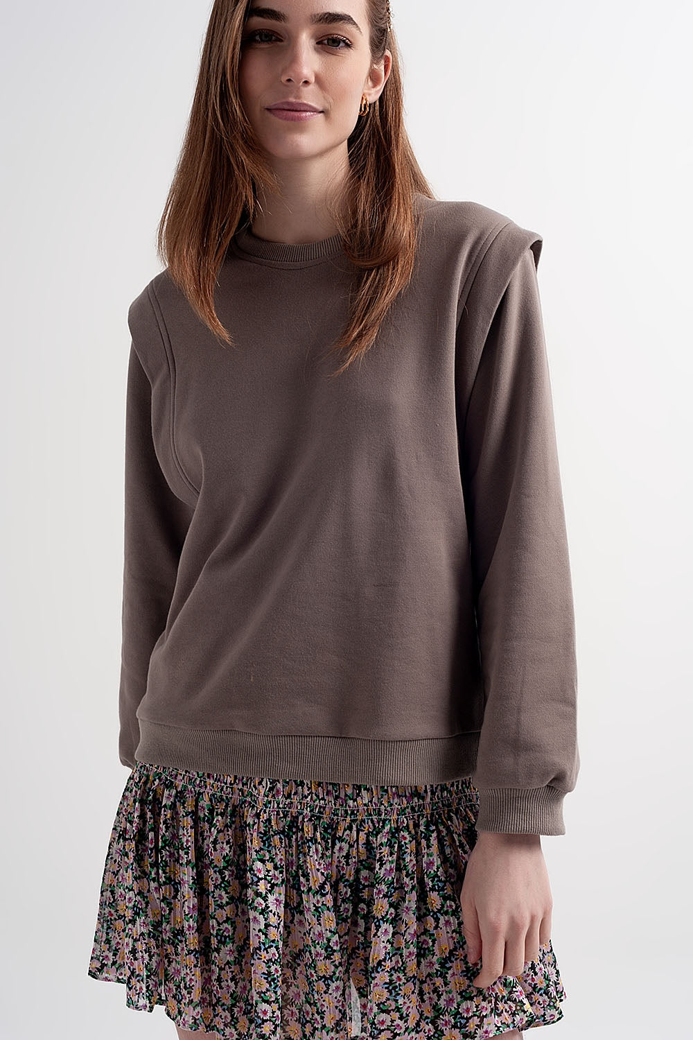 Sweat shirt boyfriend avec détails aux épaules en gris