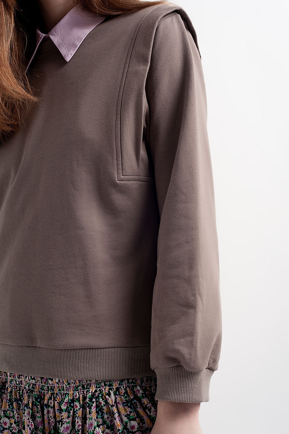 Sweat shirt boyfriend avec détails aux épaules en gris