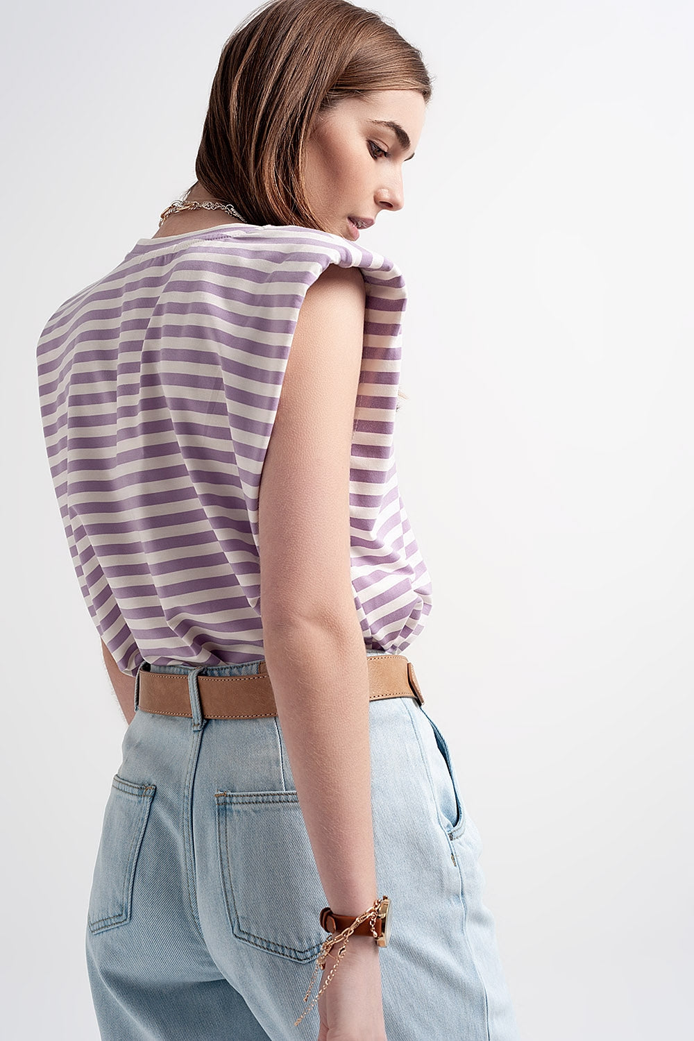 T-shirt sans manches à rayures avec épaulettes violette