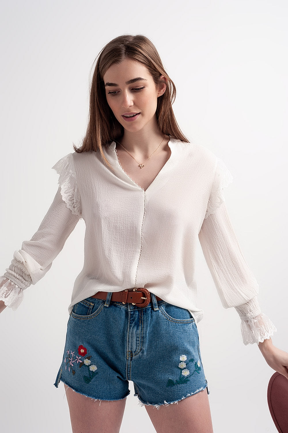 Blouse à manches volumineuses avec poignets resserrés Nacre