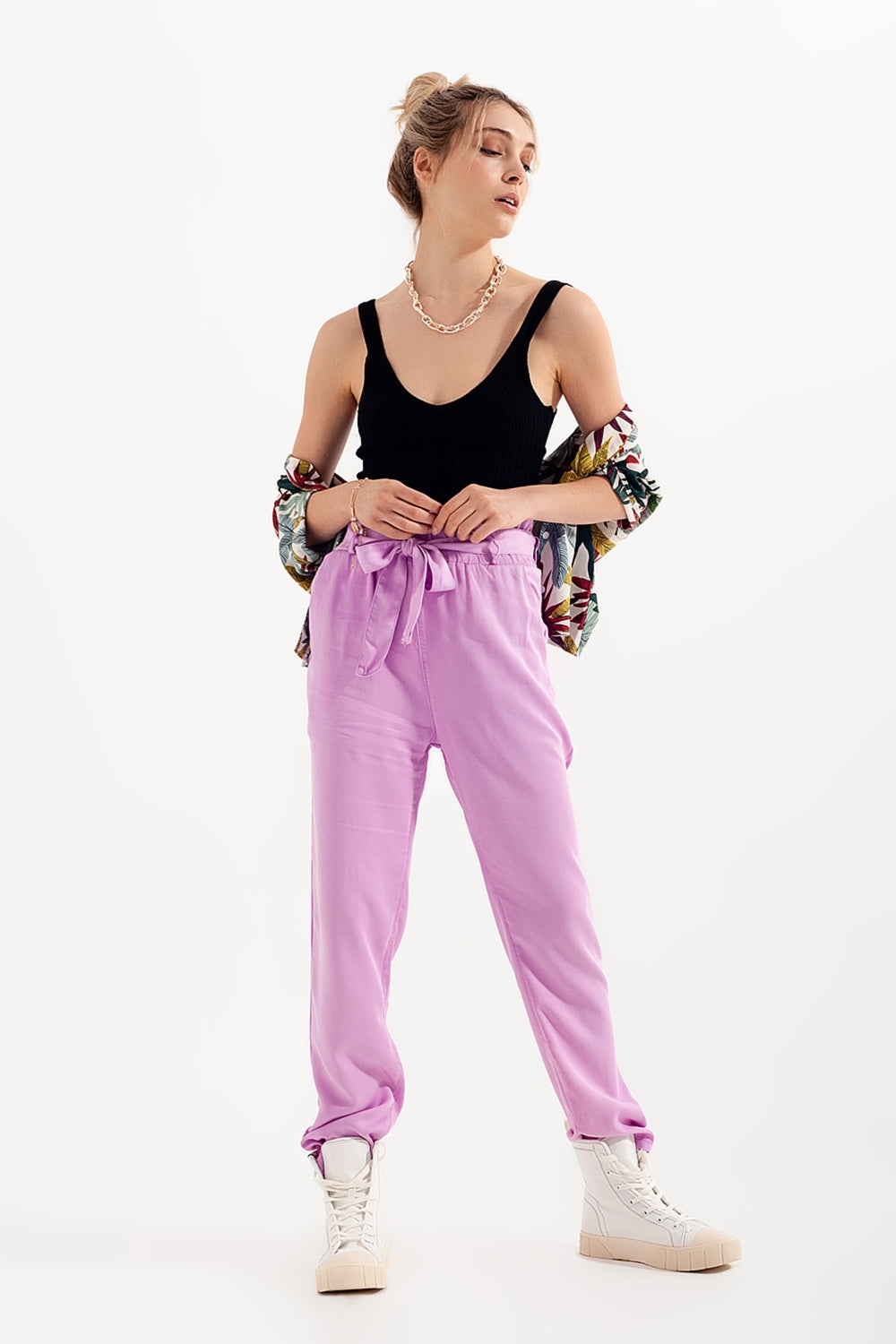 Pantalon Léger noué à la taille violet
