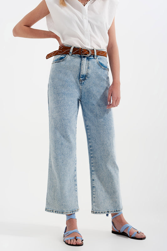 Jean large taille haute - Délavage à l'eau de javel