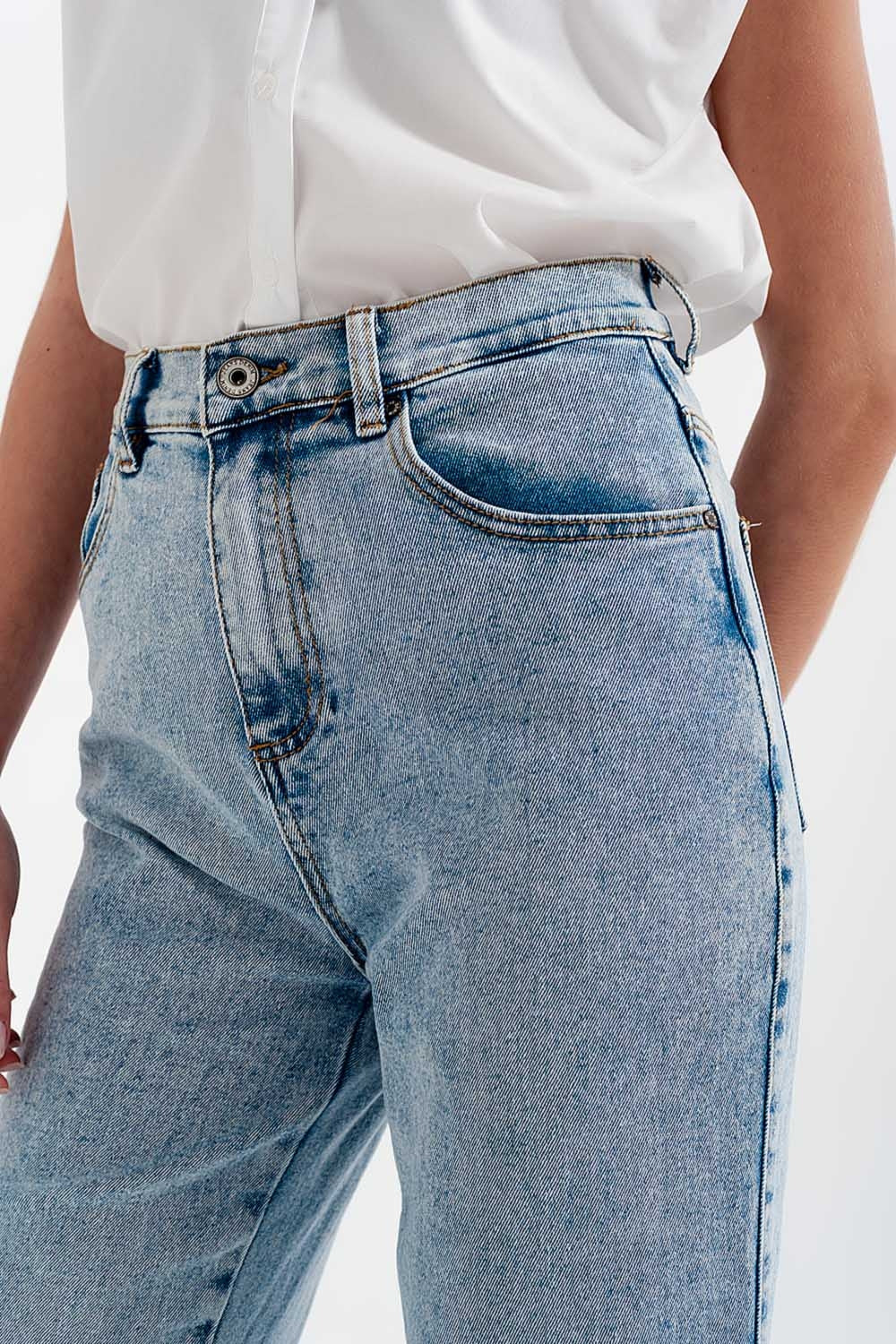 Jean large taille haute - Délavage à l'eau de javel