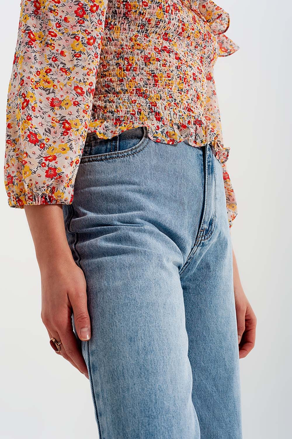 Jean droit large à taille haute bleu clair
