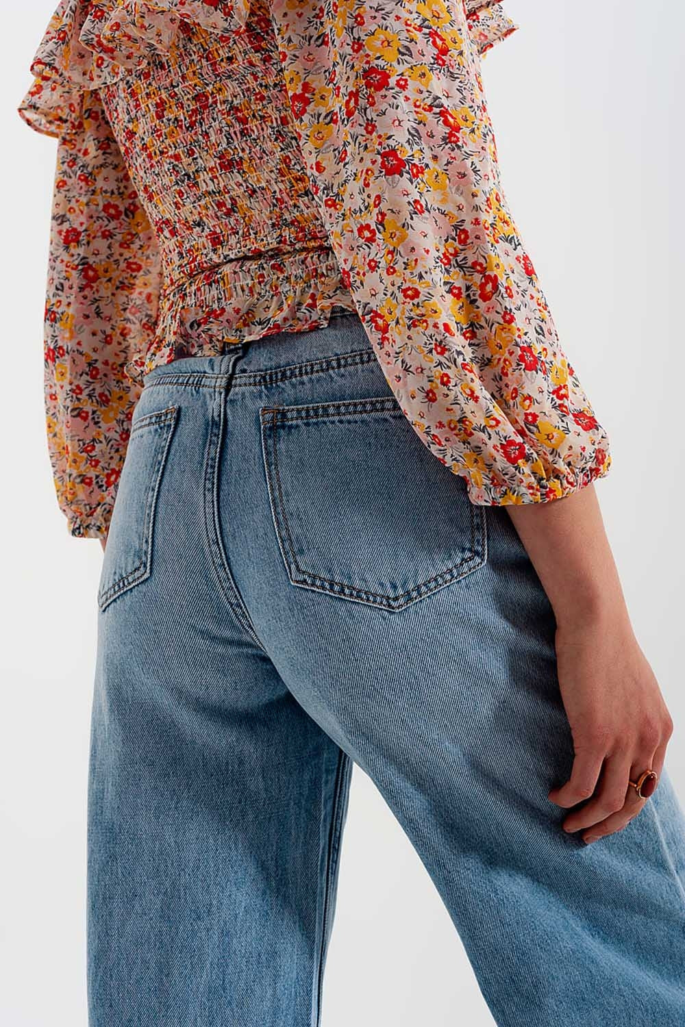Jean droit large à taille haute bleu clair