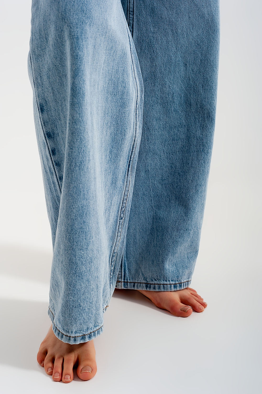 Jean droit large à taille haute bleu clair