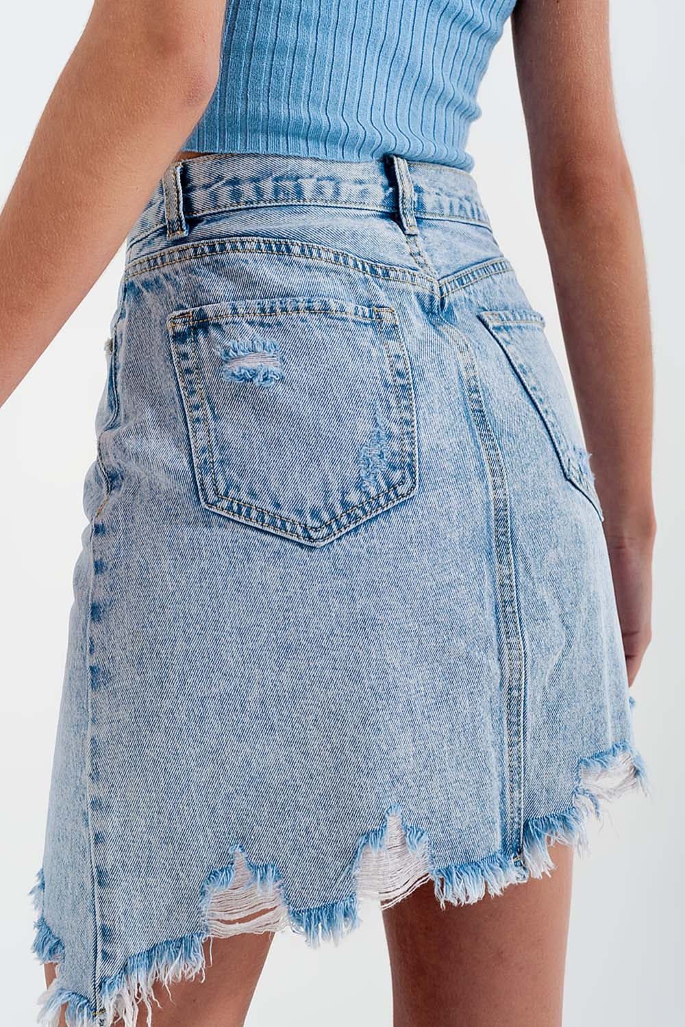 Jupe en jean effet usé  à délavage clair