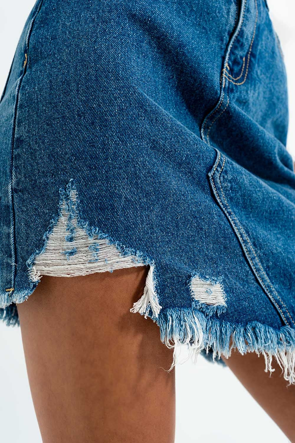 Jupe en jean effet usé  à délavage foncé