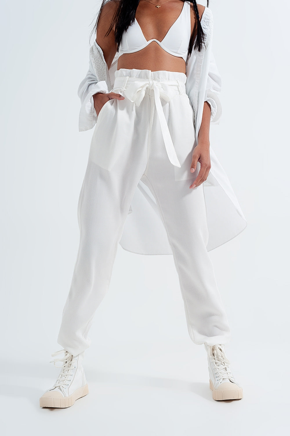 Pantalon Léger noué à la taille blanc