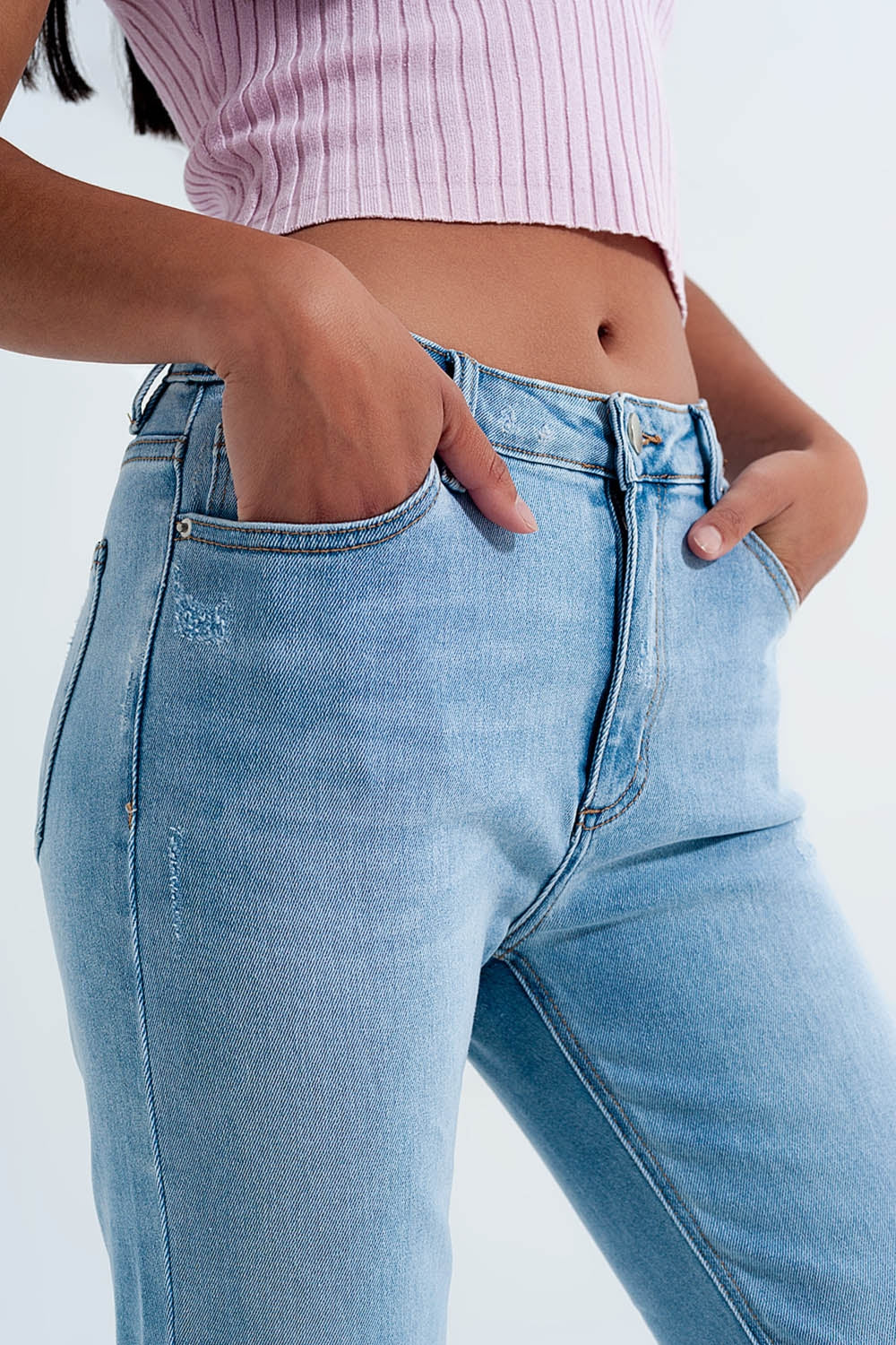 Jean skinny taille haute effet vintage Délavage clair