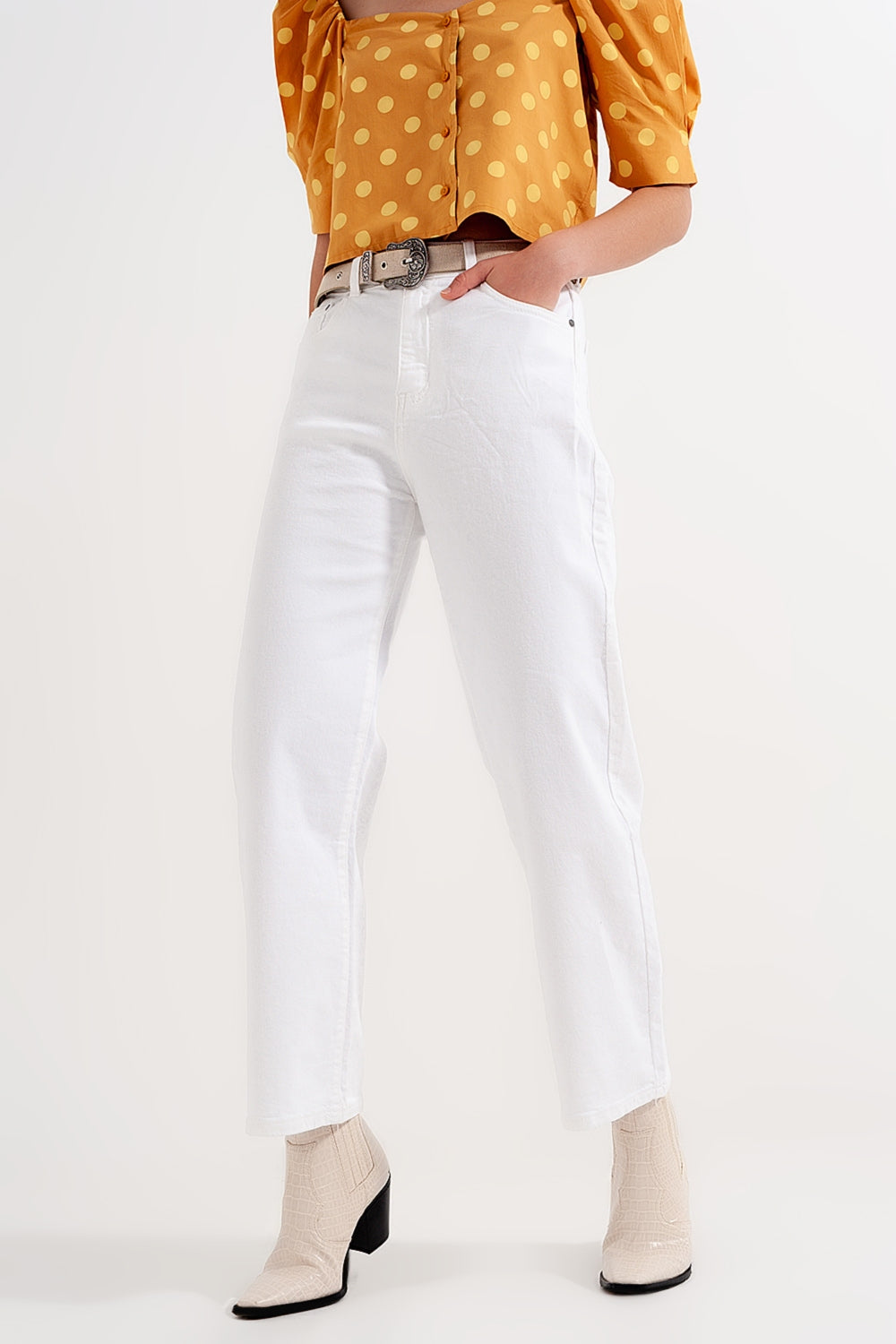 Jean droit longueur cheville blanc