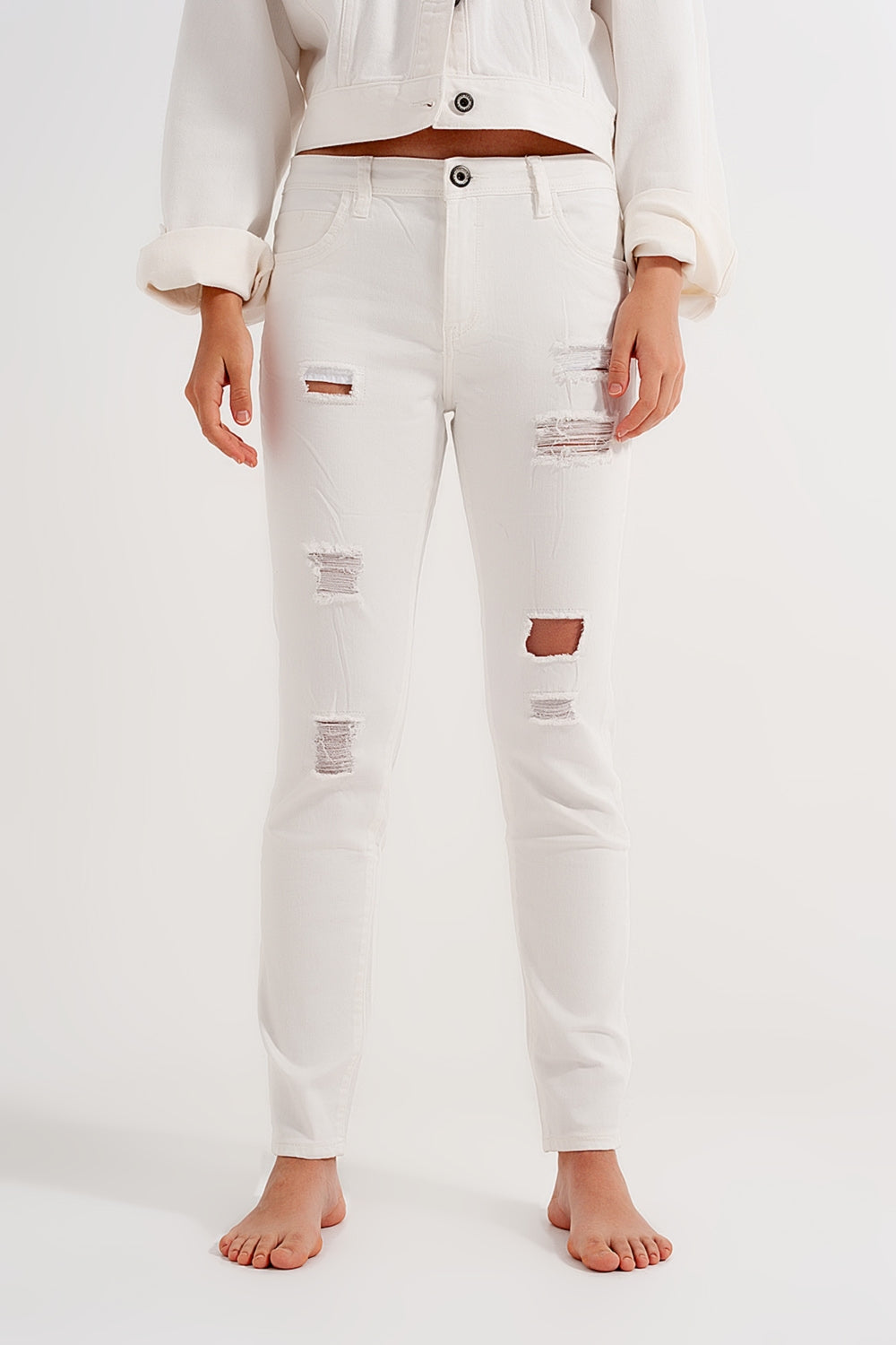 Jean slim avec abrasions blanc