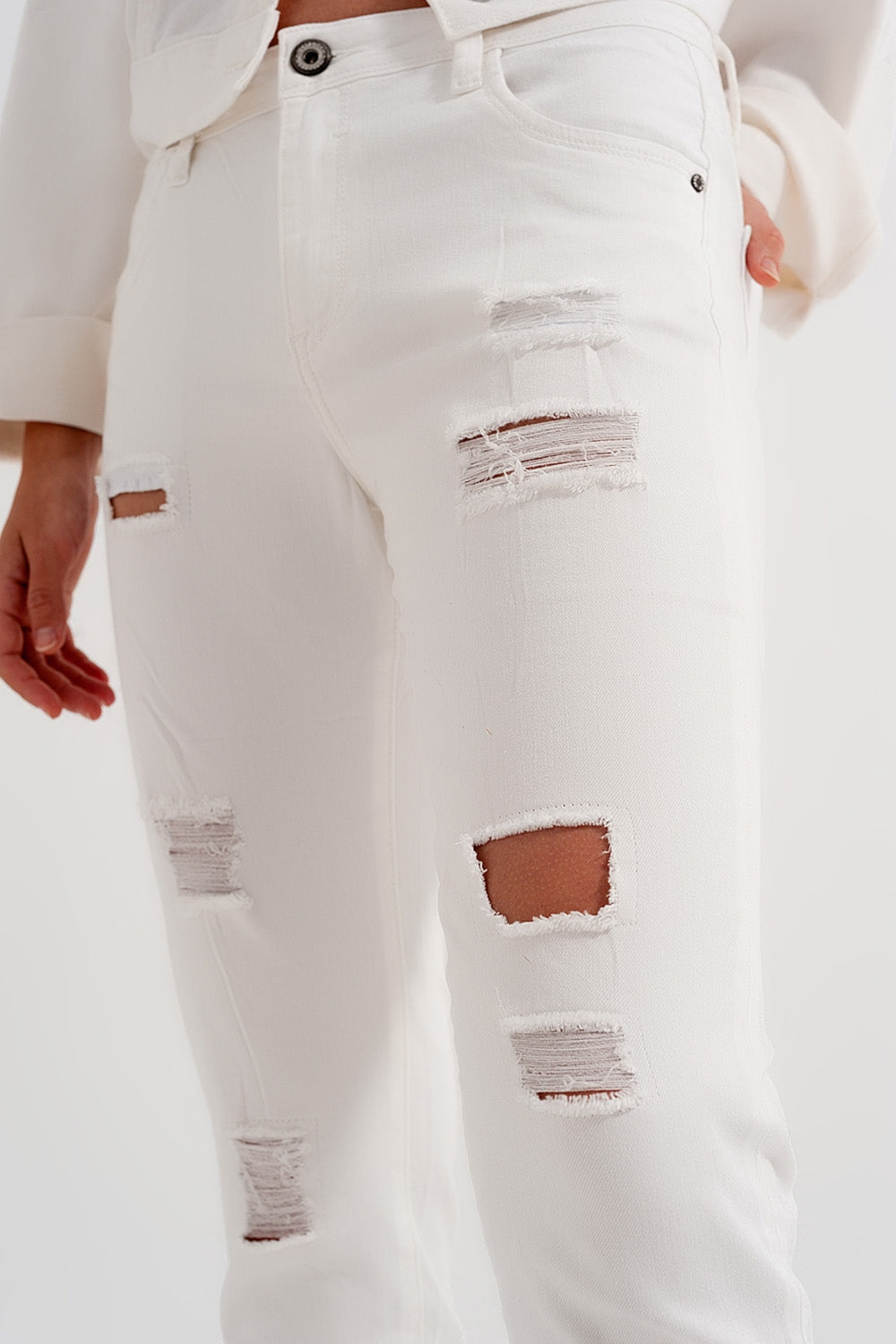 Jean slim avec abrasions blanc
