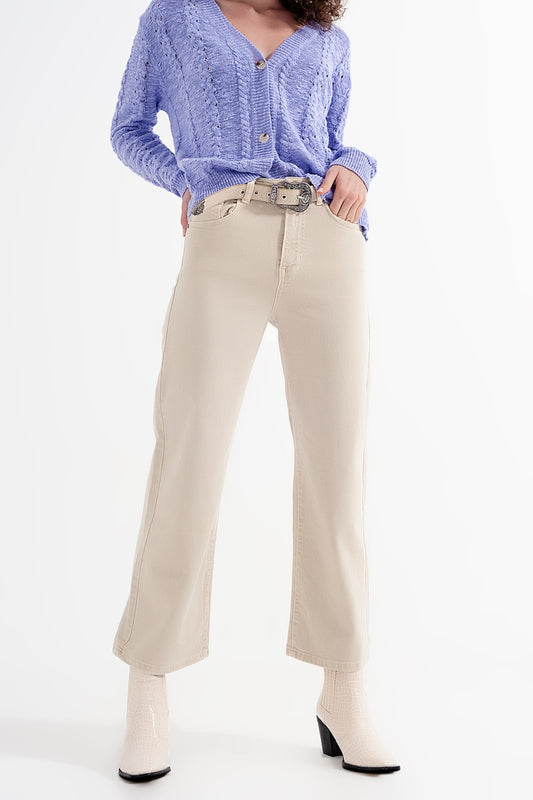 Jean ample court en beige