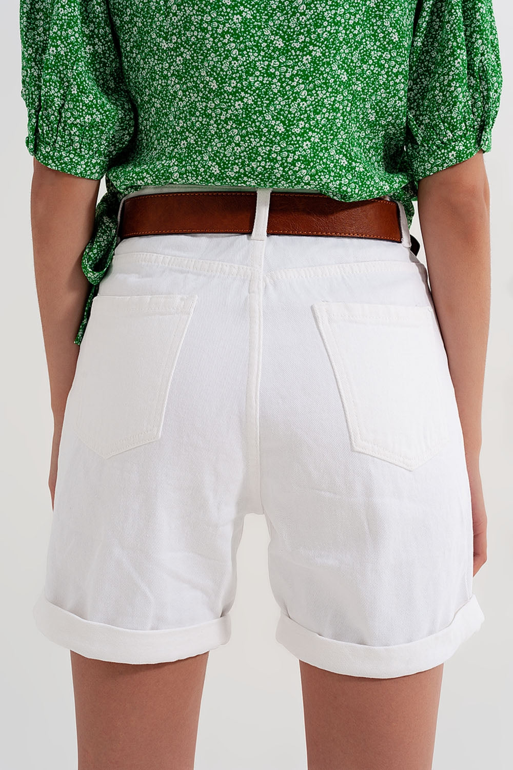 Short mom en jean Blanc