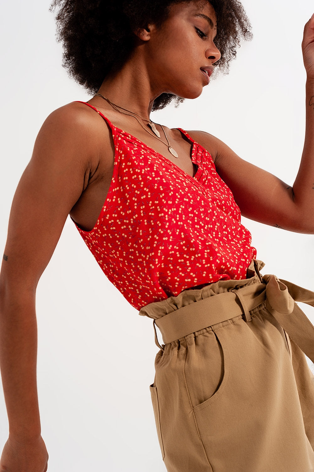 Top à motif cerise rouge
