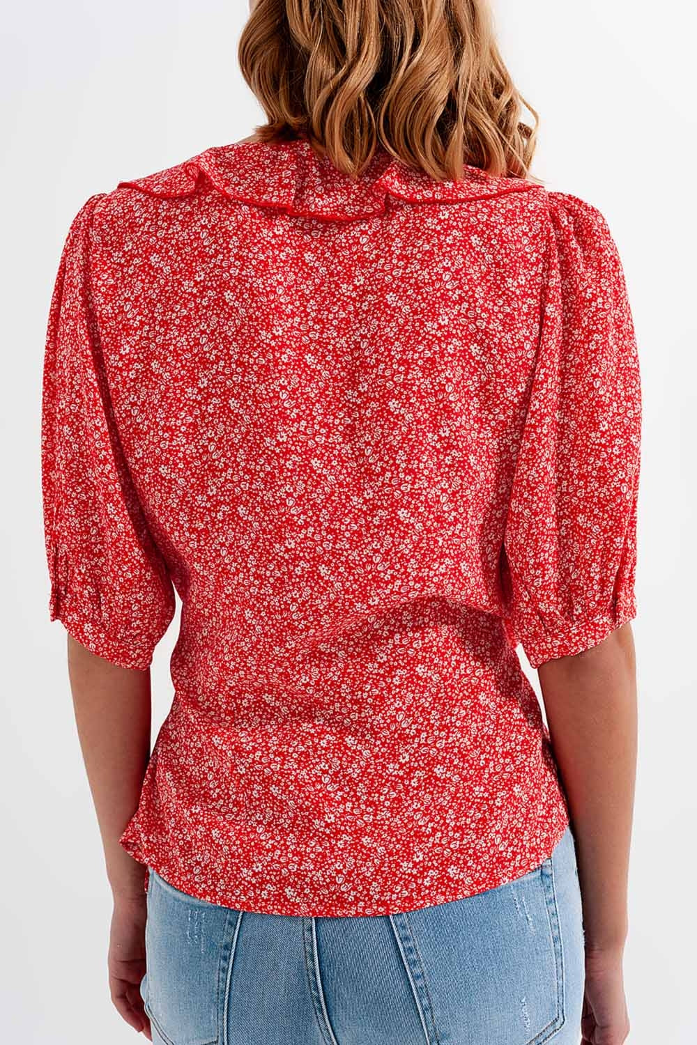 Top cache cœur d'ensemble à fleurs en rouge