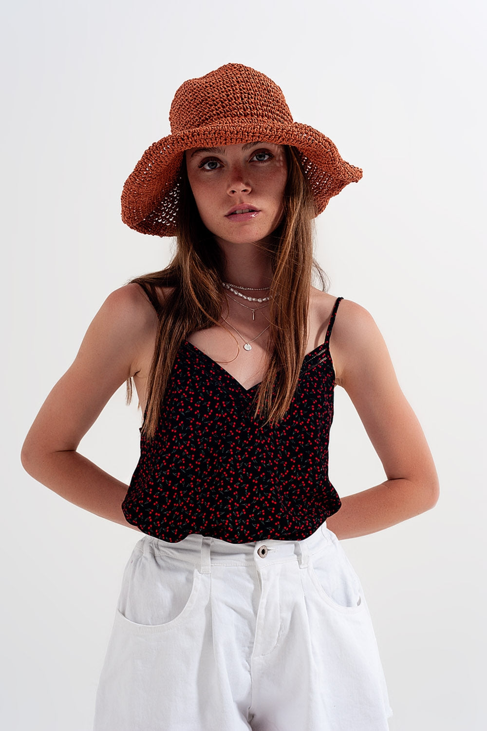 Top à motif cerise noir