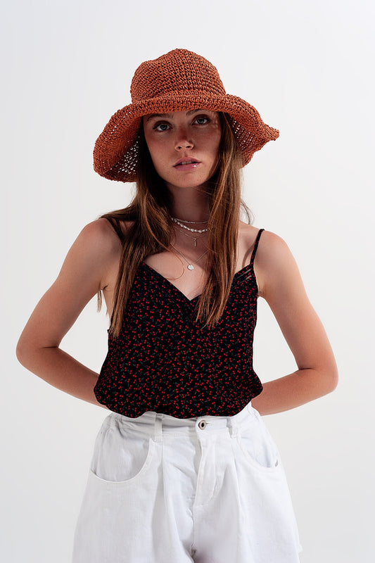 Top à motif cerise noir