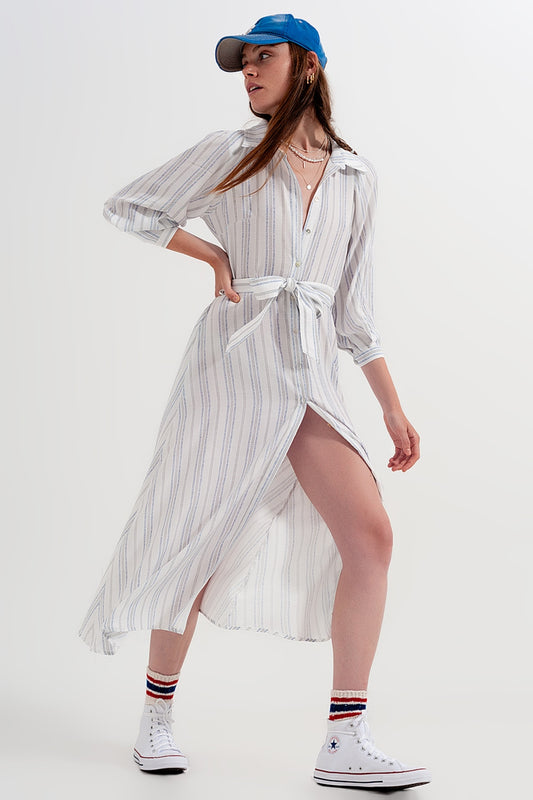 Robe babydoll mi-longue boutonnée à rayures