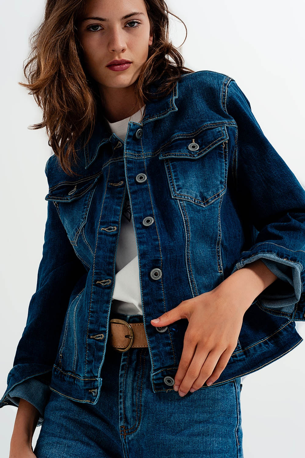Veste en jean coupe courte - Bleu foncé délavé