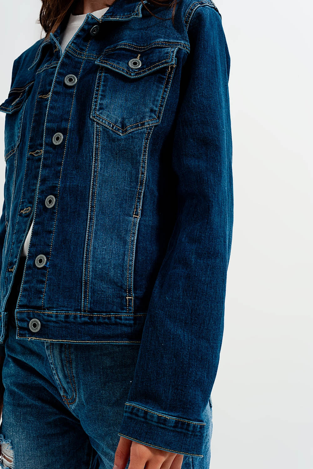 Veste en jean coupe courte - Bleu foncé délavé