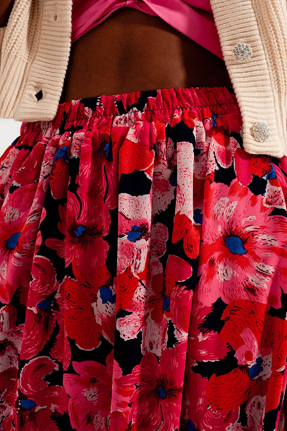 Jupe à imprimé floral rose vif