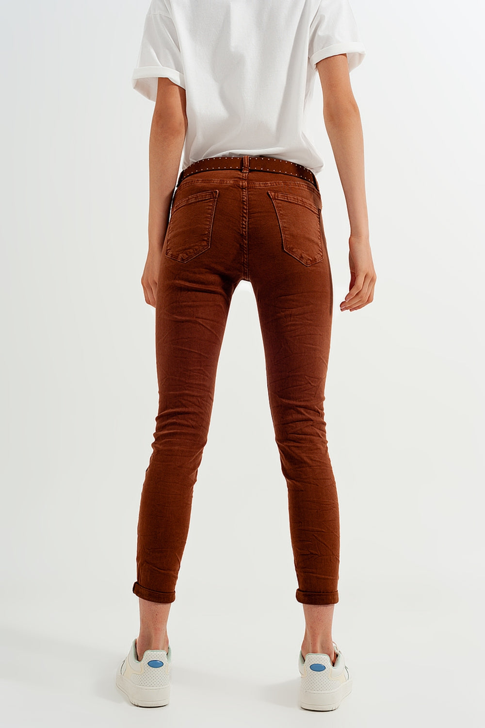Pantalon super skinny à taille haute en camel