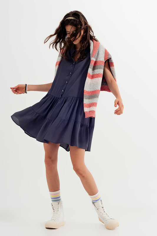 Robe chemise courte à volants gris