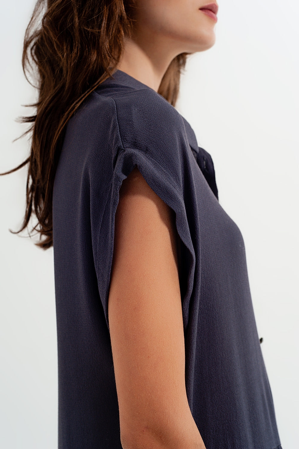 Robe chemise courte à volants gris