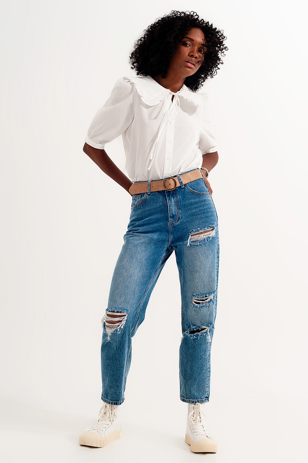 Jean mom délavé Bleu