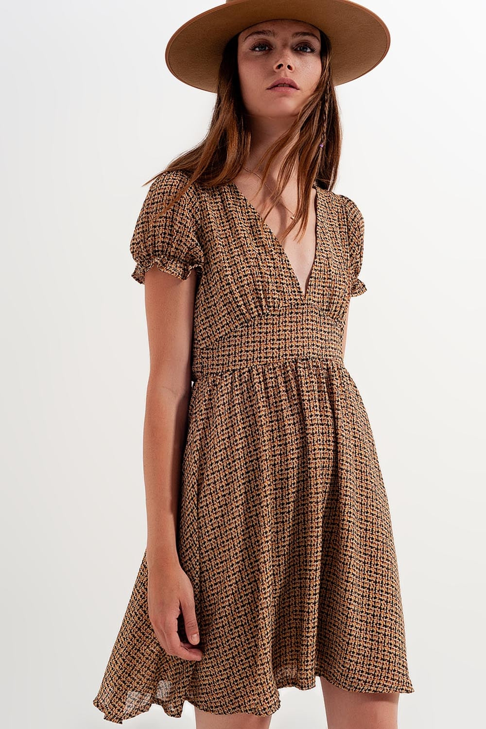 Robe babydoll cache-cœur courte Carreaux