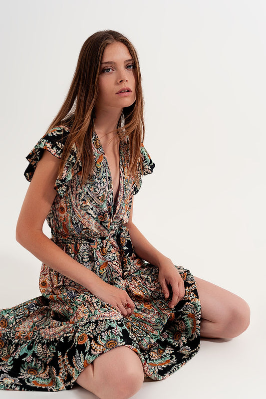 Robe longue avec jupe à superpositions et motif cachemire
