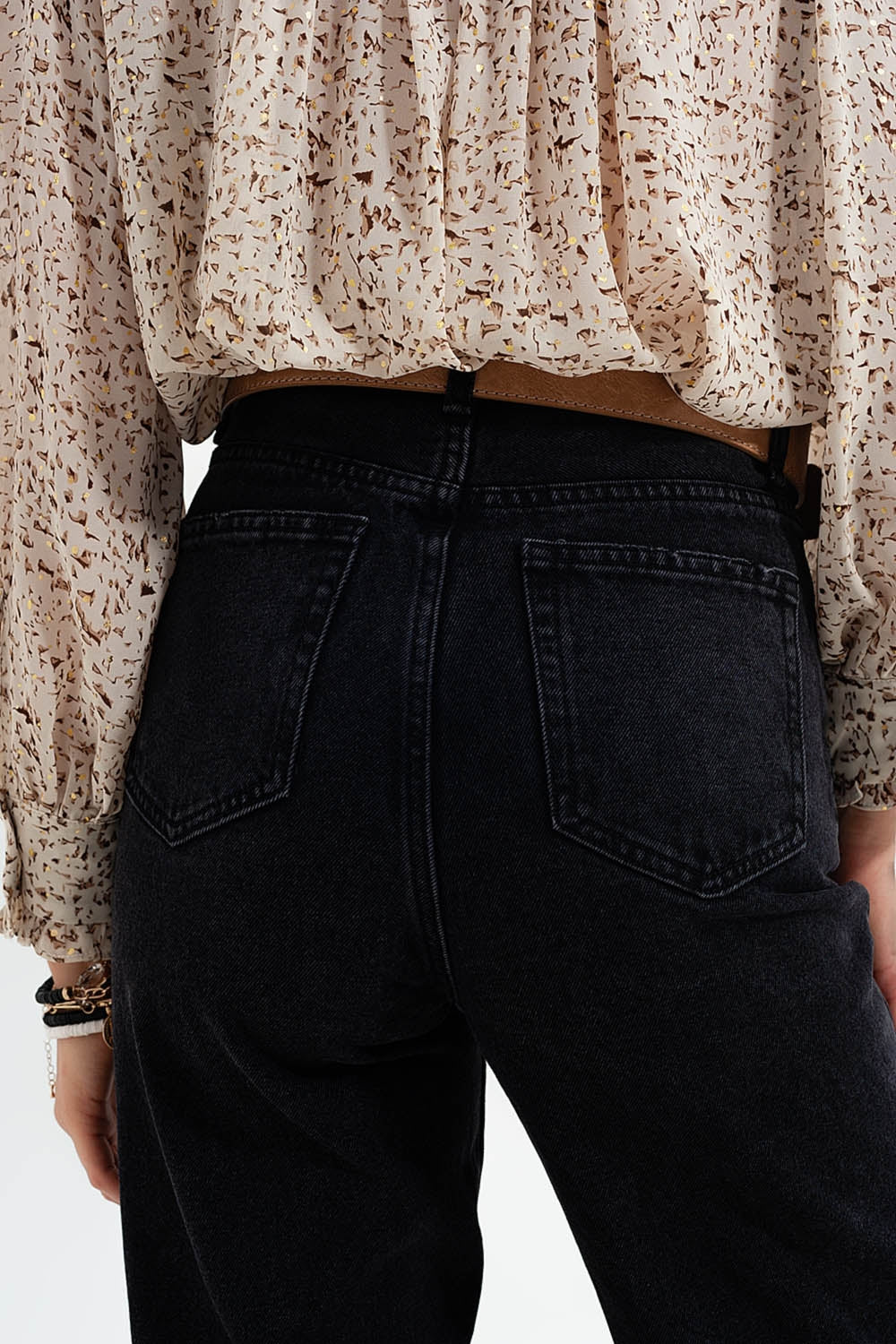 Jean droit taille ultra haute Noir