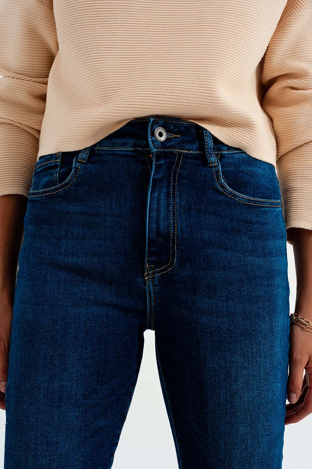 Jean stretch évasé taille haute Délavage moyen