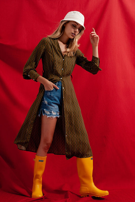 Robe chemise longueur mollet à carreaux