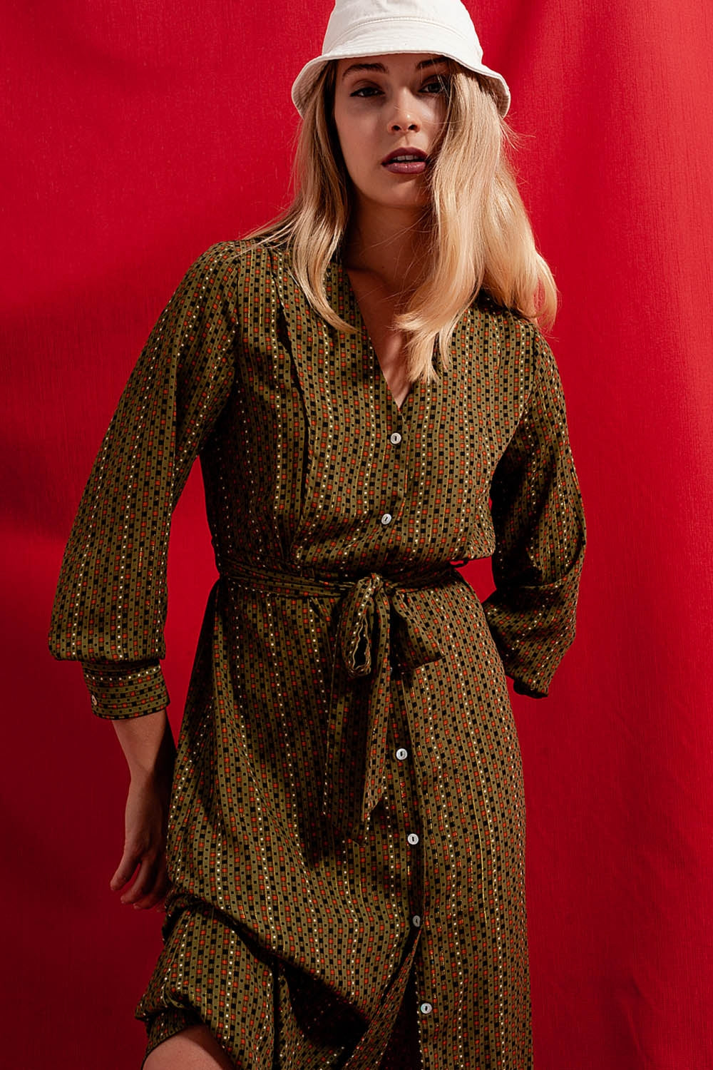 Robe chemise longueur mollet à carreaux