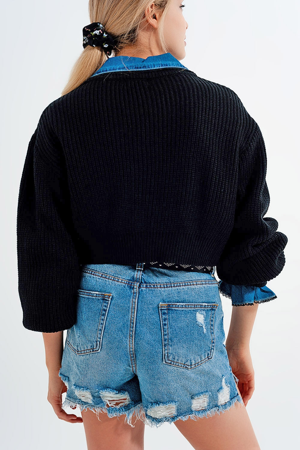 Gilet à manches longues et boutons à strass crème
