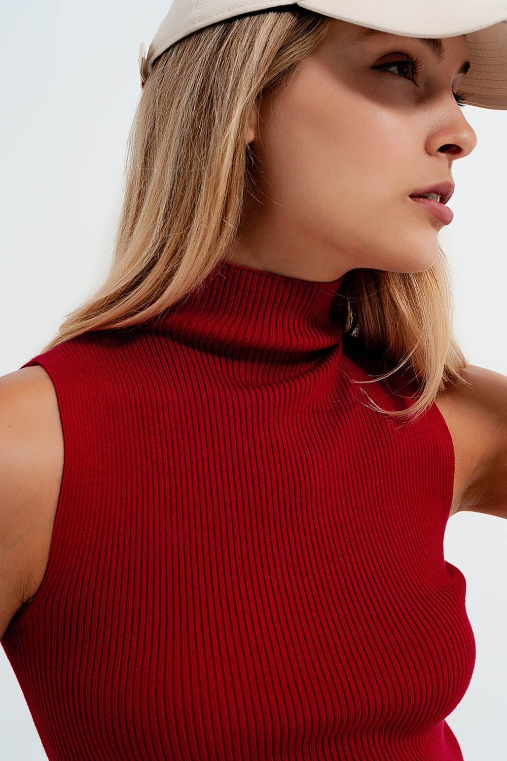 Top col montant d'ensemble en maille rouge