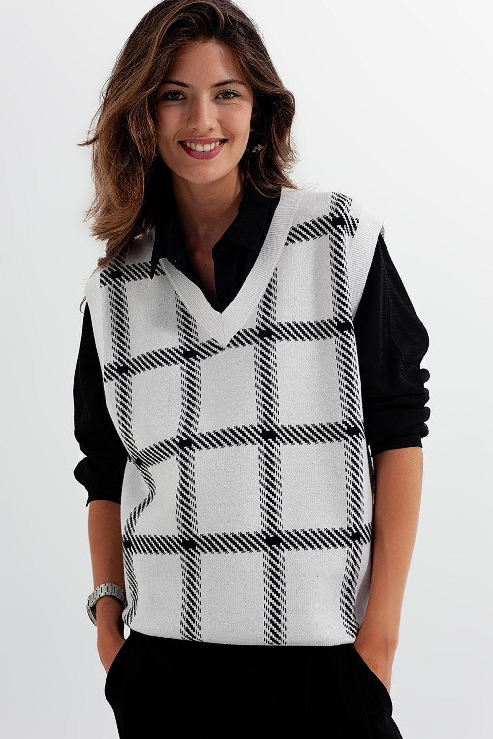 Veste en tricot avec de grandes hachures croisées