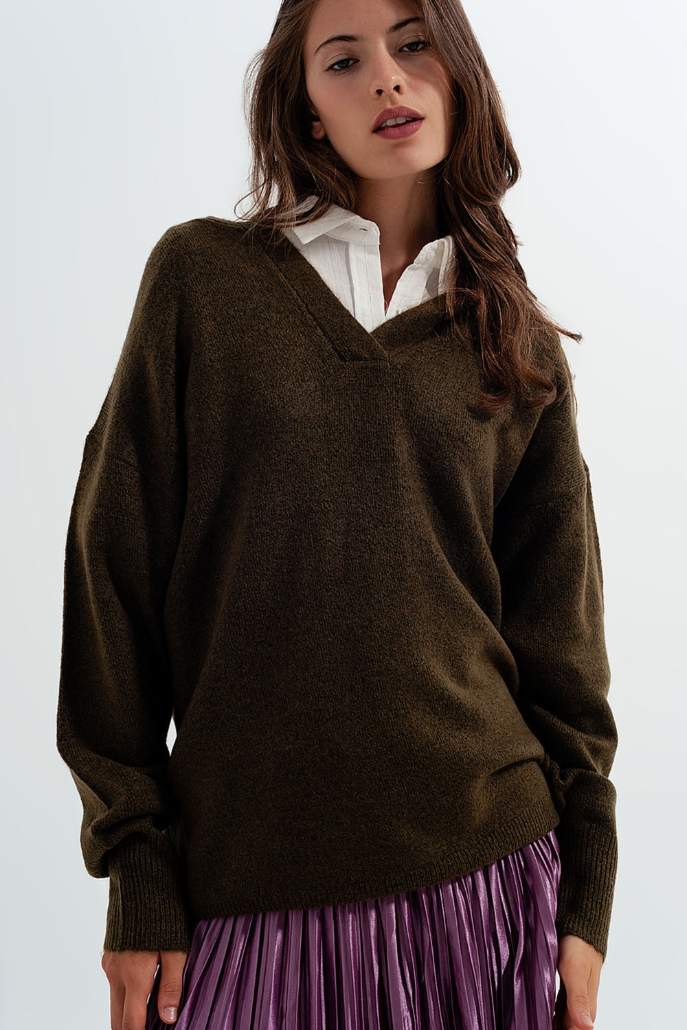 Pull col en V Vert