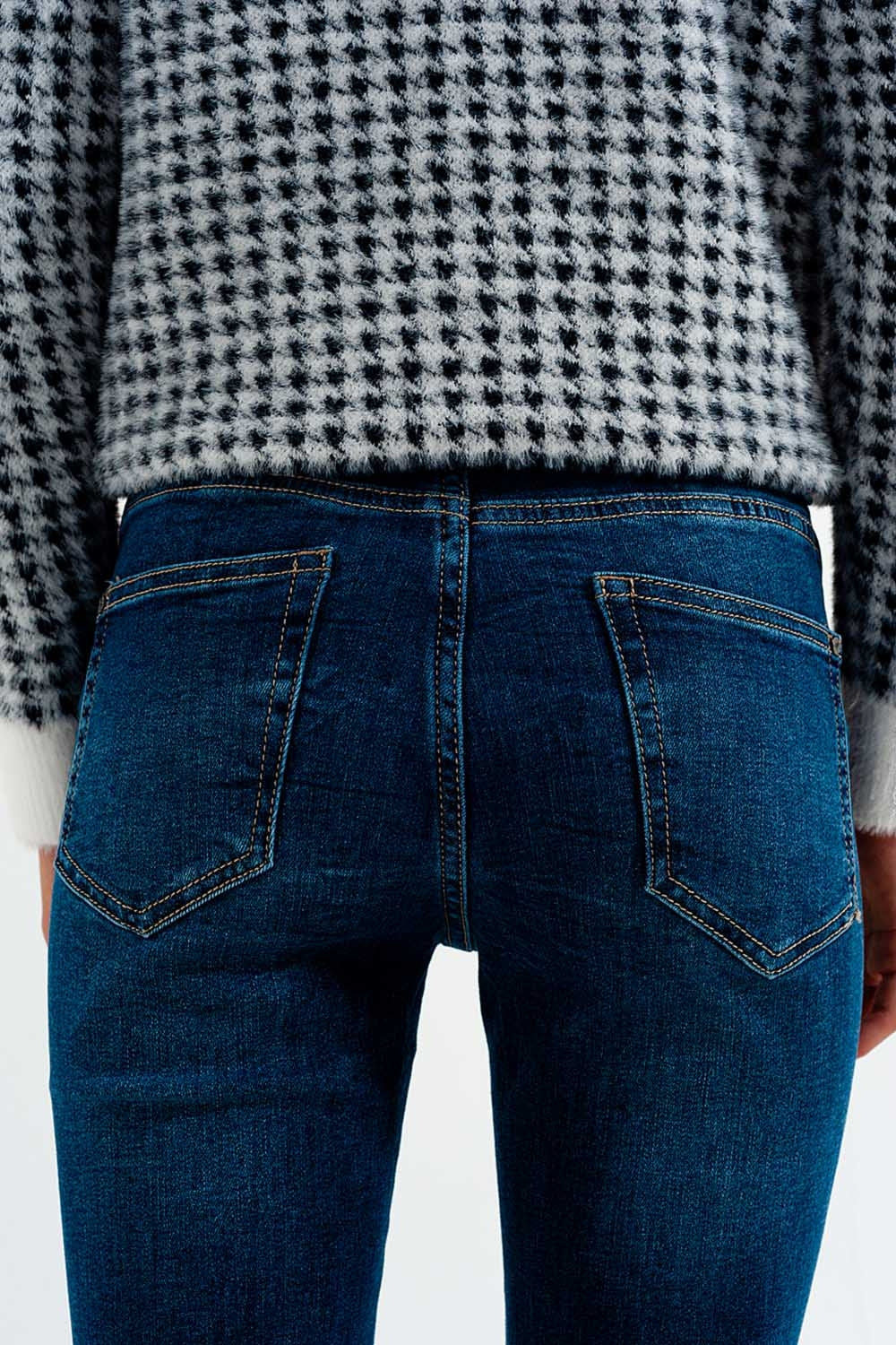 Jean skinny taille haute Délavage bleu moyen