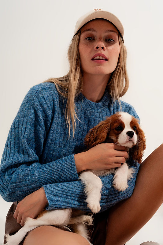 Pull coupe carrée en maille chunky Bleu