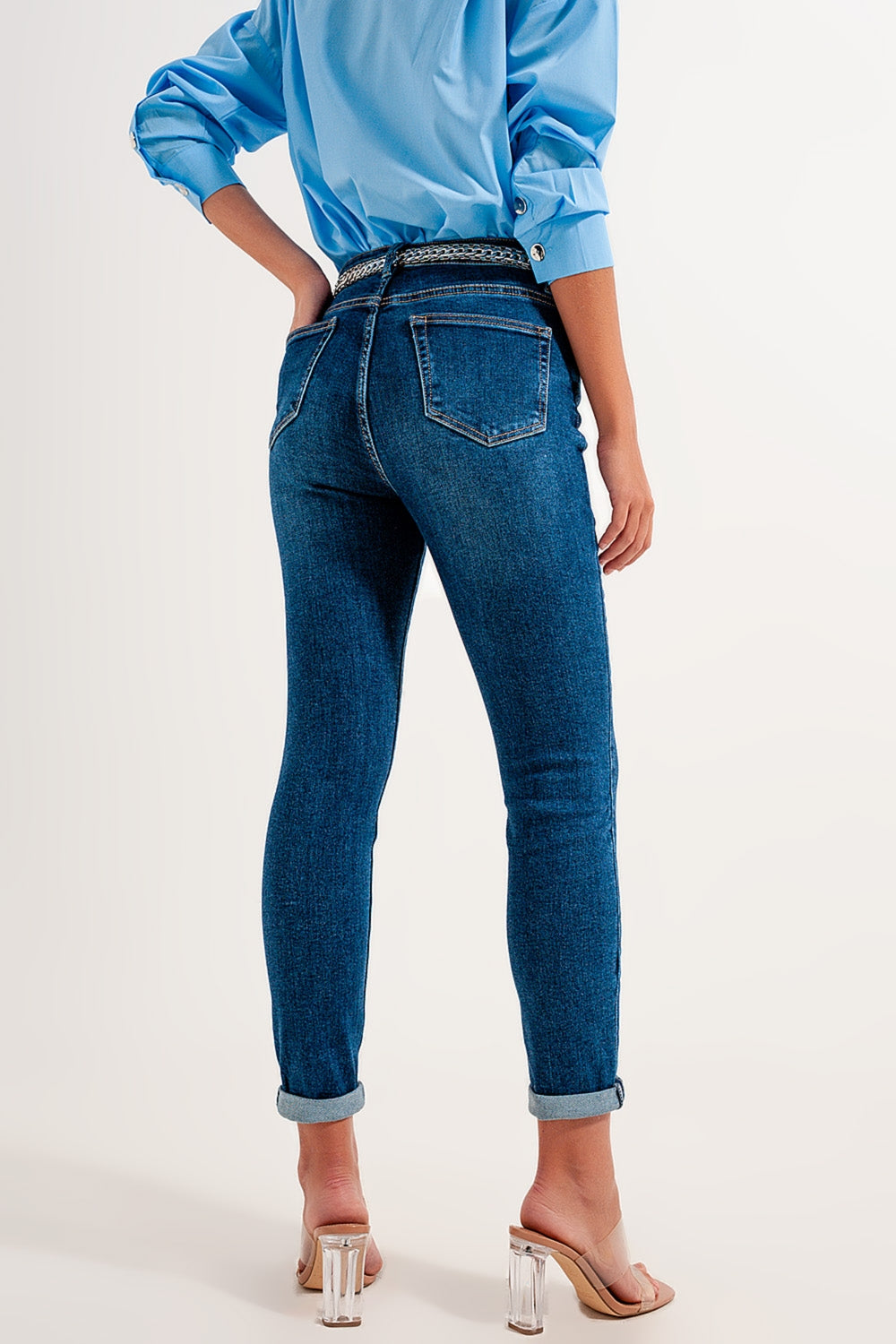 Jean skinny taille haute à délavage foncé