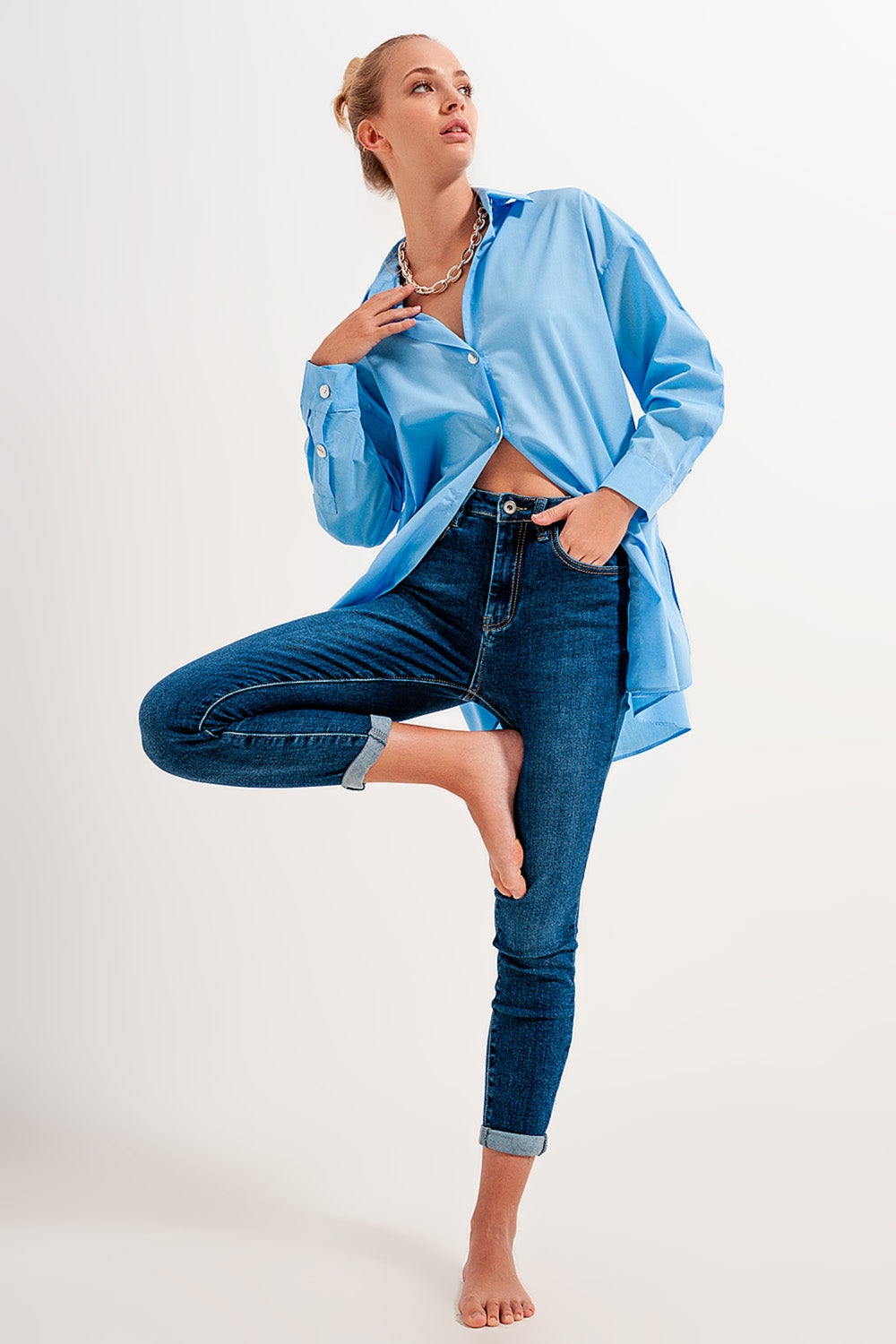 Jean skinny taille haute à délavage foncé