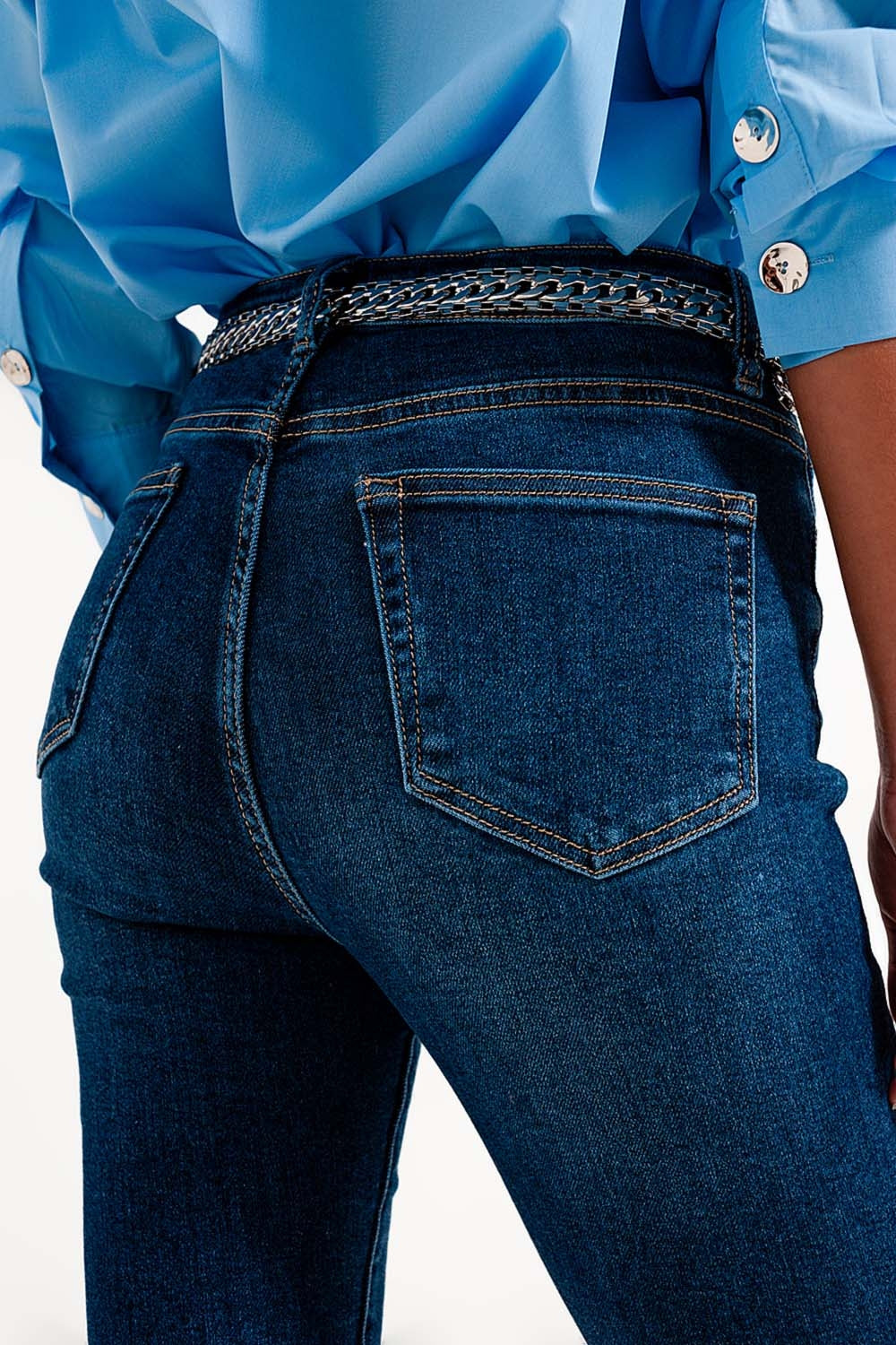 Jean skinny taille haute à délavage foncé